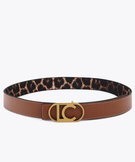 CINTURÓN REVERSIBLE ANIMAL PRINT HEBILLA LOGO OVAL MARRÓN