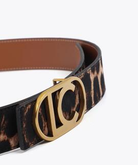 CINTURÓN REVERSIBLE ANIMAL PRINT HEBILLA LOGO OVAL MARRÓN