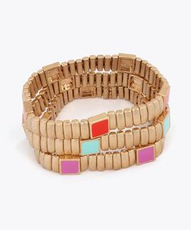 SET DE PULSERAS ELÁSTICAS METÁLICAS CON DETALLES DE COLOR