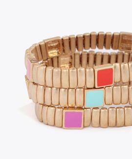 SET DE PULSERAS ELÁSTICAS METÁLICAS CON DETALLES DE COLOR