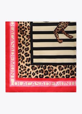 PAÑUELO SATINADO CON RAYAS Y ANIMAL PRINT