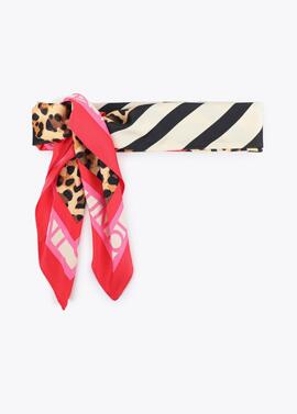 PAÑUELO SATINADO CON RAYAS Y ANIMAL PRINT