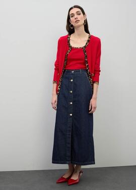 CARDIGAN CON CONTRASTE ANIMAL PRINT ROJO Y MARRÓN