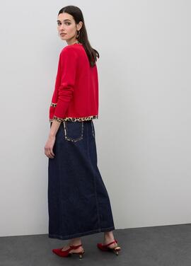 CARDIGAN CON CONTRASTE ANIMAL PRINT ROJO Y MARRÓN