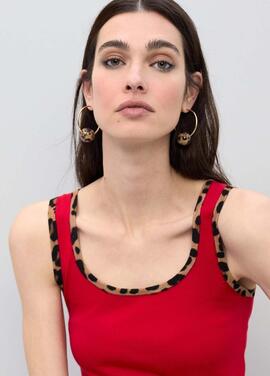 TOP CON RIB A CONTRASTE ANIMAL PRINT ROJO Y MARRÓN