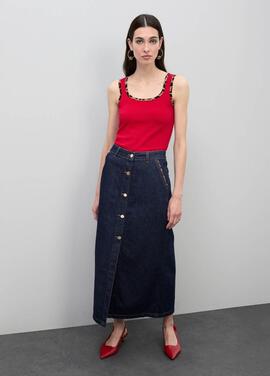 TOP CON RIB A CONTRASTE ANIMAL PRINT ROJO Y MARRÓN