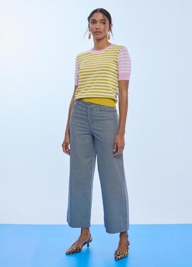 CULOTTE DE RAYAS CORTE RECTO CRUDO Y NEGRO