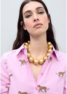 CAMISA POPELÍN ROSA CON ESTAMPADO DE LEOPARDO