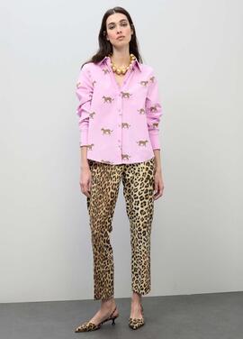 CAMISA POPELÍN ROSA CON ESTAMPADO DE LEOPARDO