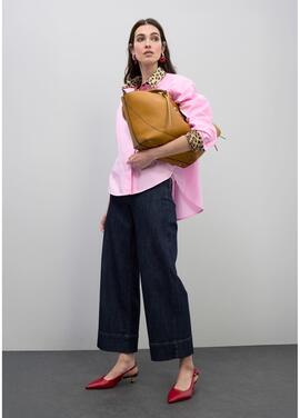 CAMISA POPELÍN ROSA CON ESTAMPADO ANIMAL EN PUÑOS Y CUELLO