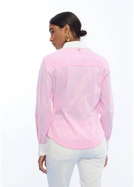 CAMISA POPELÍN ENTALLADA RAYAS ROSA Y BLANCO