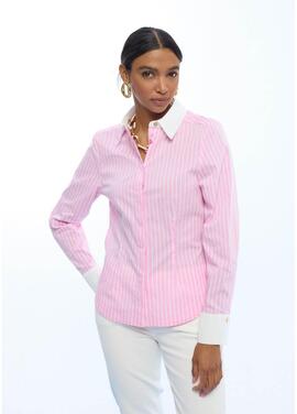 CAMISA POPELÍN ENTALLADA RAYAS ROSA Y BLANCO
