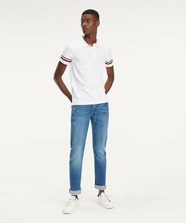 ICON SLEEVE STRIPE POLO SLIM FIT BRIGHT WHITE