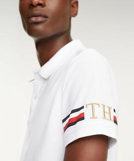 ICON SLEEVE STRIPE POLO SLIM FIT BRIGHT WHITE