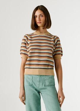 JERSEY DE PUNTO A RAYAS KAMIA LUREX 864 BRONZE BEIGE