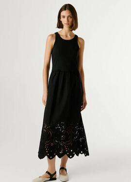 VESTIDO LARGO CON DETALLES CALADOS NAOMI 999 BLACK