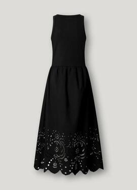 VESTIDO LARGO CON DETALLES CALADOS NAOMI 999 BLACK