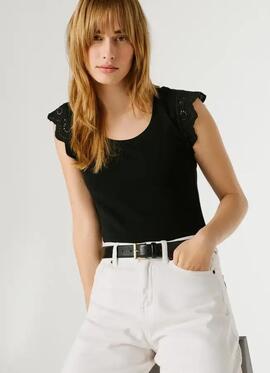 CAMISETA CON DETALLES CALADOS MIREYA 999 BLACK
