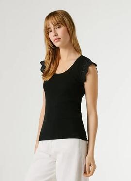 CAMISETA CON DETALLES CALADOS MIREYA 999 BLACK