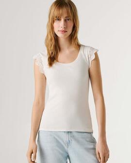 CAMISETA CON DETALLES CALADOS MIREYA 800 WHITE