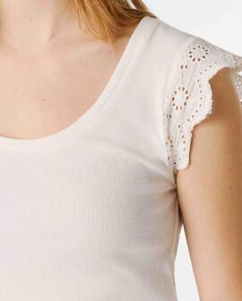 CAMISETA CON DETALLES CALADOS MIREYA 800 WHITE
