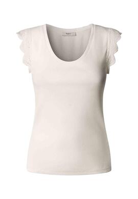 CAMISETA CON DETALLES CALADOS MIREYA 800 WHITE