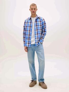 CAMISA DE POPELÍN REGULAR FIT CON DISEÑO DE CUADROS BLUE TWI