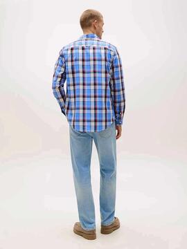 CAMISA DE POPELÍN REGULAR FIT CON DISEÑO DE CUADROS BLUE TWI
