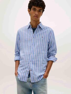CAMISA DE RAYAS REGULAR FIT CON MEZCLA DE LINO BLUE TWILIGHT