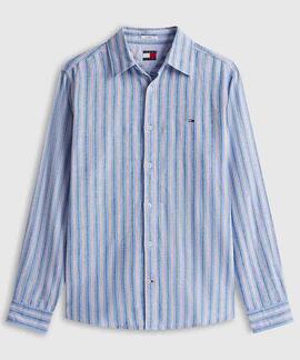 CAMISA DE RAYAS REGULAR FIT CON MEZCLA DE LINO BLUE TWILIGHT
