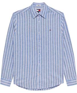 CAMISA DE RAYAS REGULAR FIT CON MEZCLA DE LINO BLUE TWILIGHT