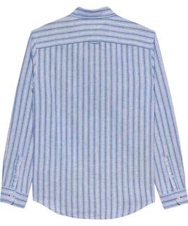 CAMISA DE RAYAS REGULAR FIT CON MEZCLA DE LINO BLUE TWILIGHT