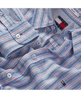 CAMISA DE RAYAS REGULAR FIT CON MEZCLA DE LINO BLUE TWILIGHT