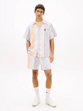 CAMISA DE MANGA CORTA RELAXED FIT RAYAS MULTICOLOR