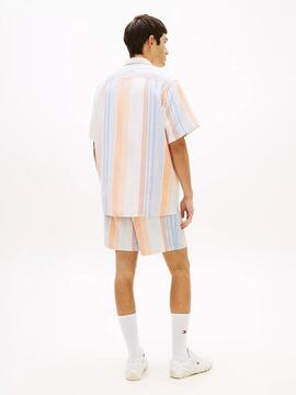 CAMISA DE MANGA CORTA RELAXED FIT RAYAS MULTICOLOR