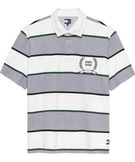 POLO RUGBY DE RAYAS RELAXED FIT CON BORDADO GREY HEATHER STI