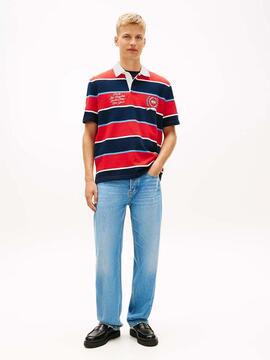 POLO RUGBY DE RAYAS RELAXED FIT CON BORDADO RAPID RED STRIPE