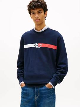 SUDADERA REGULAR FIT SIGNATURE STRIPE DARK NIGHT N