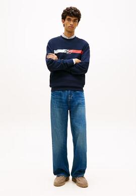 SUDADERA REGULAR FIT SIGNATURE STRIPE DARK NIGHT N