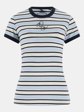 CAMISETA A RAYAS SLIM FIT MINI 4G LOGO CREAM WHITE AND SHAD