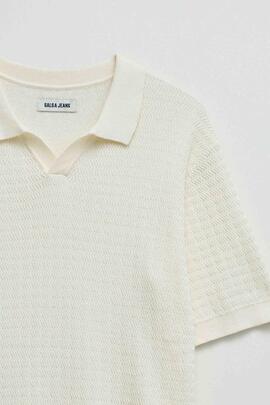 POLO DE PUNTO EN MALLA TRICOTADA COLOR CRUDO