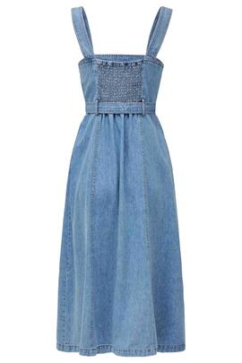 VESTIDO VAQUERO CON TIRANTES Y CINTURÓN EN DENIM AZUL CLARO