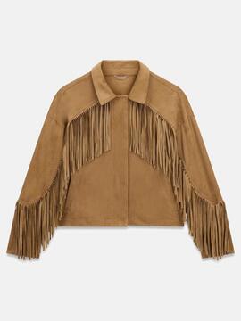 CHAQUETA CORTA DE FLECOS EFECTO ANTE COLOR BEIGE