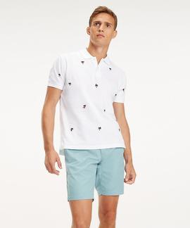 ALLOVER PALM EMBR REGULAR FIT POLO BRIGHT WHITE