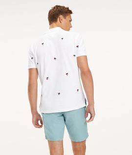 ALLOVER PALM EMBR REGULAR FIT POLO BRIGHT WHITE