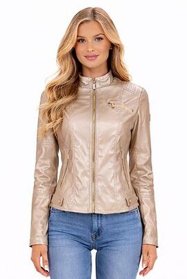 CHAQUETA DE MUJER EN PIEL SINTÉTICA DORADA