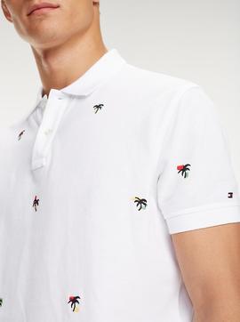 ALLOVER PALM EMBR REGULAR FIT POLO BRIGHT WHITE