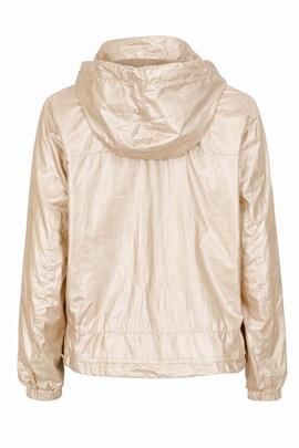 CHAQUETA DE MUJER CORTAVIENTOS CON CAPUCHA BEIGE METALIZADO