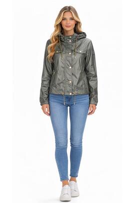 CHAQUETA DE MUJER CORTAVIENTOS CON CAPUCHA VERDE M