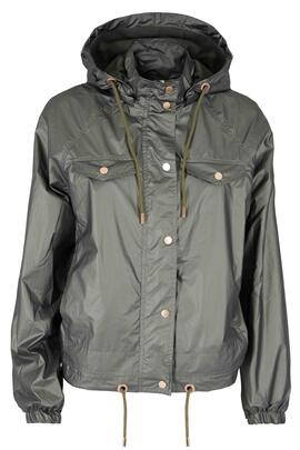 CHAQUETA DE MUJER CORTAVIENTOS CON CAPUCHA VERDE M